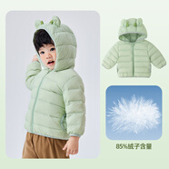 嘟嘟家宝宝羽绒服新年轻薄儿童白鸭绒保暖男童连帽外套过年衣服 绿色100