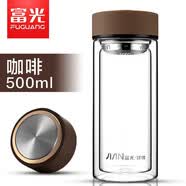 富光 玻璃杯男女便携茶水分离杯双层透明水杯茶杯大容量杯子定制logo 咖啡色500ml（直径较大）