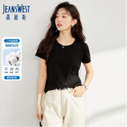 真维斯（JEANSWEST）T恤女夏季薄款圆领打底衫内搭短袖纯棉白色纯色上衣宜搭黑色M