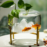 洛鲁玻璃鱼缸桌面圆形小型创意精致雪山金鱼缸迷你水族客厅摆件 白色雪山+底座