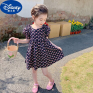 迪士尼（Disney）女童连衣裙夏季2024新款洋气夏天女宝宝夏款时髦儿童夏装公主裙子 藏青色 高品质 90