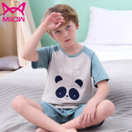 猫人 MiiOW 儿童睡衣纯棉男童短袖套装夏季T恤两件套中大童家居服 绿色熊猫 120