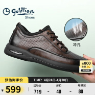 金利来（goldlion）男鞋男士冲孔凉鞋透气舒适耐磨休闲皮鞋G506230114CCD棕色41码