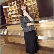 伊贝海娜2023秋季新款女装针织开衫韩版宽松学生毛衣外套1 黑色+黑裙 均码-80-135斤1