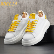 伯格利亚（BOGLIA）品牌小白鞋男年夏季潮鞋韩版百搭厚底休闲鞋男士内增高板鞋 白黄色 38