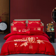 法格邦四件套 结婚喜被大红色天丝棉磨毛刺绣被套床单被芯1.5米1.8米2 浪漫婚礼富帅娜 1.5米床四件套被套2*2.3m-无被