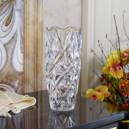 点特 欧式创意水晶玻璃彩色花瓶客厅摆件插花富贵竹水培干花简约大号 （透明金边）网格花瓶