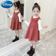 迪士尼（Disney）女童套装连衣裙2024春秋新款韩版儿童加绒两件套背心裙女孩公主裙 桔色 100cm