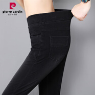 皮尔卡丹（pierre cardin）冰丝高腰牛仔裤女夏天薄款九分松紧腰高弹力天丝显瘦小脚女裤 黑色薄款长裤 33155-165斤