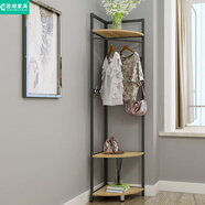 居相 居相钢木衣帽架落地衣帽架卧室转角衣架置物架扇形衣服架多功能挂衣架 浅胡桃色配黑色架子 170x30.4cm