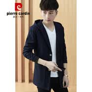 皮尔卡丹（pierre cardin）风衣外套男2026夏季新款中长款连帽风衣修身青年休闲纯色大码 藏青色 4XL