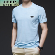 吉普（JEEP）冰丝速干t恤短袖男士中年夏季宽松运动健身上衣服凉感休闲跑步T恤 6623-浅蓝色 M 建议-95-115斤