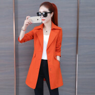 欧润娜 风衣女中长款春秋季新款百搭外套黑色女士小个子韩版修身流行 橘色 XL（116-125）