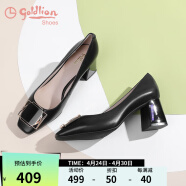 金利来（goldlion）女鞋方头粗高跟简约金属扣饰浅口工作单鞋68291009601P-黑色-38码