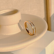 满天星设计质感戒指女 轻奢锆石微镶食指戒 钛钢个性时尚冷淡风指环 玫瑰金色-单排钛钢 8号