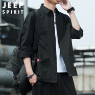 吉普（JEEP）外穿衬衫男百搭纯色韩版长袖男七分袖夏季宽松上衣男衬衣工装外套 黑色8829（七分袖） XL