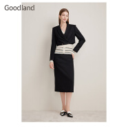 音儿（YINER）Goodland美地2024春季新款一字步羊毛混纺老钱风半身裙 黑色 36
