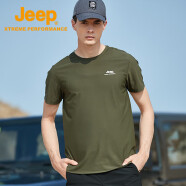 Jeep短袖t恤男户外运动透气速干t恤男士吸湿排汗短袖上衣男565军绿L