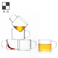 邦田（Bonston）玻璃茶杯带把手加厚咖啡功夫茶耐热透明品茗杯创意个人马克杯 100毫升4只装