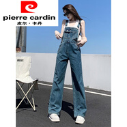 皮尔卡丹（pierre cardin）背带裤女2024秋季薄款港风复古高腰韩版宽松显瘦显高吊带牛仔裤 蓝色 XS
