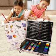 尔苗画画套装儿童玩具女孩绘画工具24色水彩笔画笔画板6-10岁生日礼物 动物王国马克笔画笔木盒装