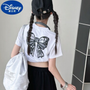 迪士尼（Disney）女童2024夏季新款蝴蝶结针织套装美式原创设计针织裤蝴蝶短袖T恤 白色T恤 120cm