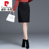 皮尔卡丹（pierre cardin）包臀半身裙春秋女2023新款高腰毛呢短裙一步裙中裙厚款冬裙子 经典黑色 XL腰围2尺2