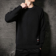 后琤复古圆领毛衣男宽松慵懒保暖针织衫男士休闲毛线衣男生秋冬季线衫 黑色 XL （165-185斤）