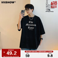 viishow麂皮绒重磅T恤男夏季短袖潮牌短袖美式高街复古半袖体恤上衣服 黑色 S