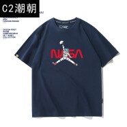C2潮朝NASA联名潮牌衣服2021年新款飞人潮流宽松运动美式篮球短袖T恤男 藏青色 L 175
