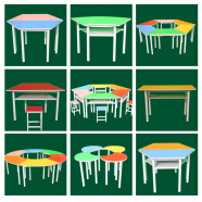 梯形桌彩色组合桌拼接长条桌半圆桌辅导班培训美术桌阅览桌六边桌 100*50*75单层梯形桌