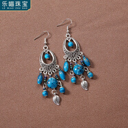 乐喵（LEMIAO）波西米亚复古民族风欧美古银耳环女神饰品显脸瘦耳饰流苏长款耳坠 女神款(天际蓝)耳环A28-310