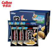 Calbee卡乐比 日本进口零食 坚脆薯片礼盒淡盐味65g*3+黑椒味65g*3