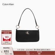 Calvin Klein【520礼物】女包时尚简约金属字母ck拉链单肩包腋下法棍包DH3237 001-太空黑 OS