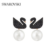 施华洛世奇（SWAROVSKI）品牌官方直售施华洛世奇黑色天鹅  ICONIC SWAN 耳钉 珠光后挂式
