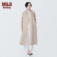 无印良品（MUJI）女式 麻 水洗 长袖衬衫连衣裙 女装裙子夏季汉麻衬衫裙BC2JKA4S 淡黄色 S  155/80A