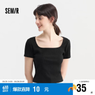 森马（Semir）[商场同款]短袖T恤女短款紧身夏季2024显瘦方领上衣101324100010