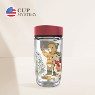 CUP MYSTERY茶杯玻璃杯双层隔热办公杯男手绘熊猫杯茶隔女车载杯茶水分离杯子 红盖刺猬熊