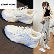 EBRUK MARE森马同品鞋子女机械老爹鞋女鞋子2024年夏季厚底休闲运动小白鞋靴 白色 37