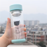 卡西菲（kaxifei）双层玻璃水杯便携韩国简约清新情侣杯子一对随手杯茶水分离泡茶杯 蓝色-双层玻璃-350ML