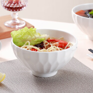 斯凯绨陶瓷面碗汤碗纯白浮雕骨瓷沙拉碗家用餐具6英寸1件套装水晶系列 纯白