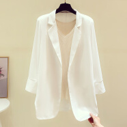GOOMIL LEE雪纺小西装外套女秋季薄款新款夏韩版白色感单西服上衣 白色 S