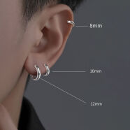 ANST男士耳环纯925镀银男潮气质小众耳骨钉耳钉耳圈素圈 8mm+10mm【2对装】