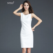 NTEO无袖连衣裙春夏新款OL职业修身中长款包臀纯色打底裙子 白色连衣裙 S