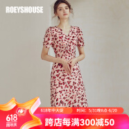 ROEYSHOUSE 罗衣新款优雅泡泡袖雪纺连衣裙夏碎花女装褶皱A字裙子02571 花色 S