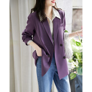 德玛纳【双排扣西装】秋季通勤西装领长袖宽松西服女外套中长款