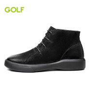 GOLF高尔夫冬季加绒靴子男保暖耐磨户外工装靴短筒英伦风男靴马丁靴男 黑色 38