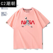 C2潮朝NASA联名潮牌衣服2021年新款飞人潮流宽松运动美式篮球短袖T恤男 橙粉色 M 170