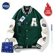 NASA LIKE官方潮牌外套春秋季植绒棒球服男女美式飞行员夹克大码男士上衣服 绿色 加绒加厚款 XL（建议120-130斤）