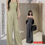 风晓薇女神连体裤假两件夏季气质新款名媛高腰显瘦长款阔腿拖地裤子 浅绿色-休闲裤夏季女慵懒 S -休闲裤夏季女慵懒